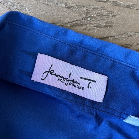 Jennifer T knit Courture blue/white lace trim long sleeve button down top - Picture 6 of 8